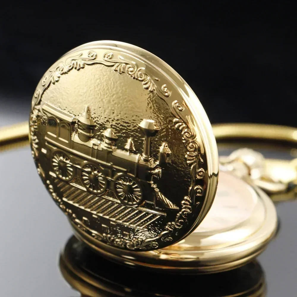 ساعة جيب رجالية ميكانيكية أوتوماتيكية بتصميم قطار بخاري نحاسي ذهبي فاخر هدية ساعة قلادة بسلسلة عتيقة #4