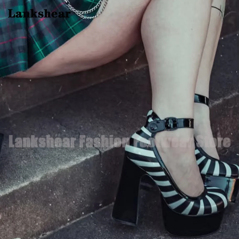 

Platform Chunky Heels Pumps Buckles Straps Round Toe Sandals Designer Style Elegant Party Women Shoes Sandalias De Mujer Verano