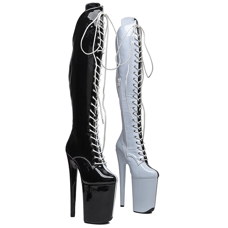 

Leecabe 23CM/9inches Patent PU mix color Trend fashion high Heel platform stripper heel Pole Dance boots
