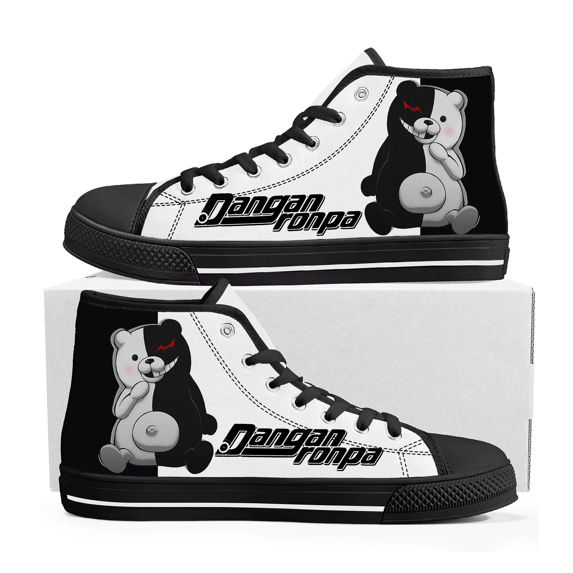 Cartoon Game Danganronpa Monokuma High Top Sneakers Mens Womens Teenager High Quality Canvas Sneaker Custom Built Couple Shoes