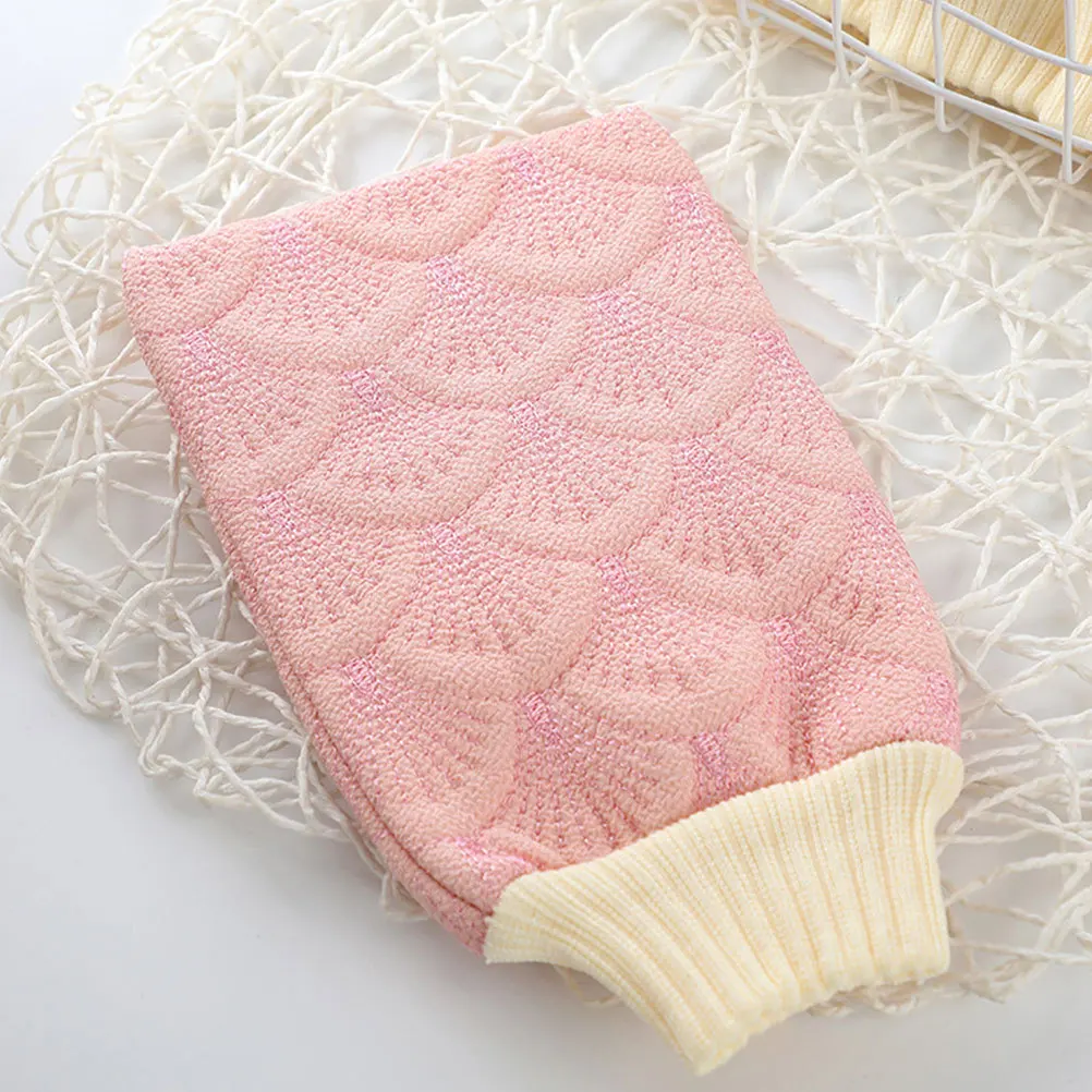 

2Pcs Exfoliating Mitten Glove Type Wash Towels for Shower Back Rubbing Body Scrubber Removes Oil Dullness Revive Skin Pink