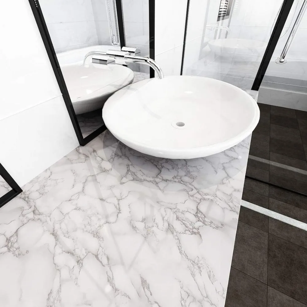 ورق اتصال من الرخام الصناعي مقاس 36 × 317 بوصة باللون الرمادي والأبيض قابل للتقشير واللصق على سطح الطاولة من الرخام المزخرف #4