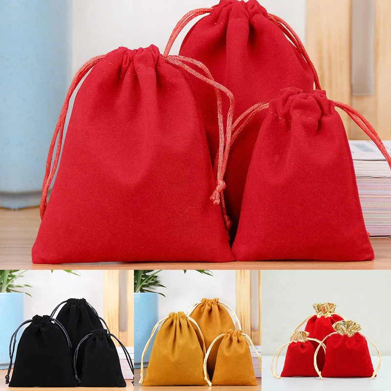 1PC Velvet Drawstring Bags Velour Pouch Jewelry Storage Pouches Christmas Wedding Party Gift Package Portable Candy Bag