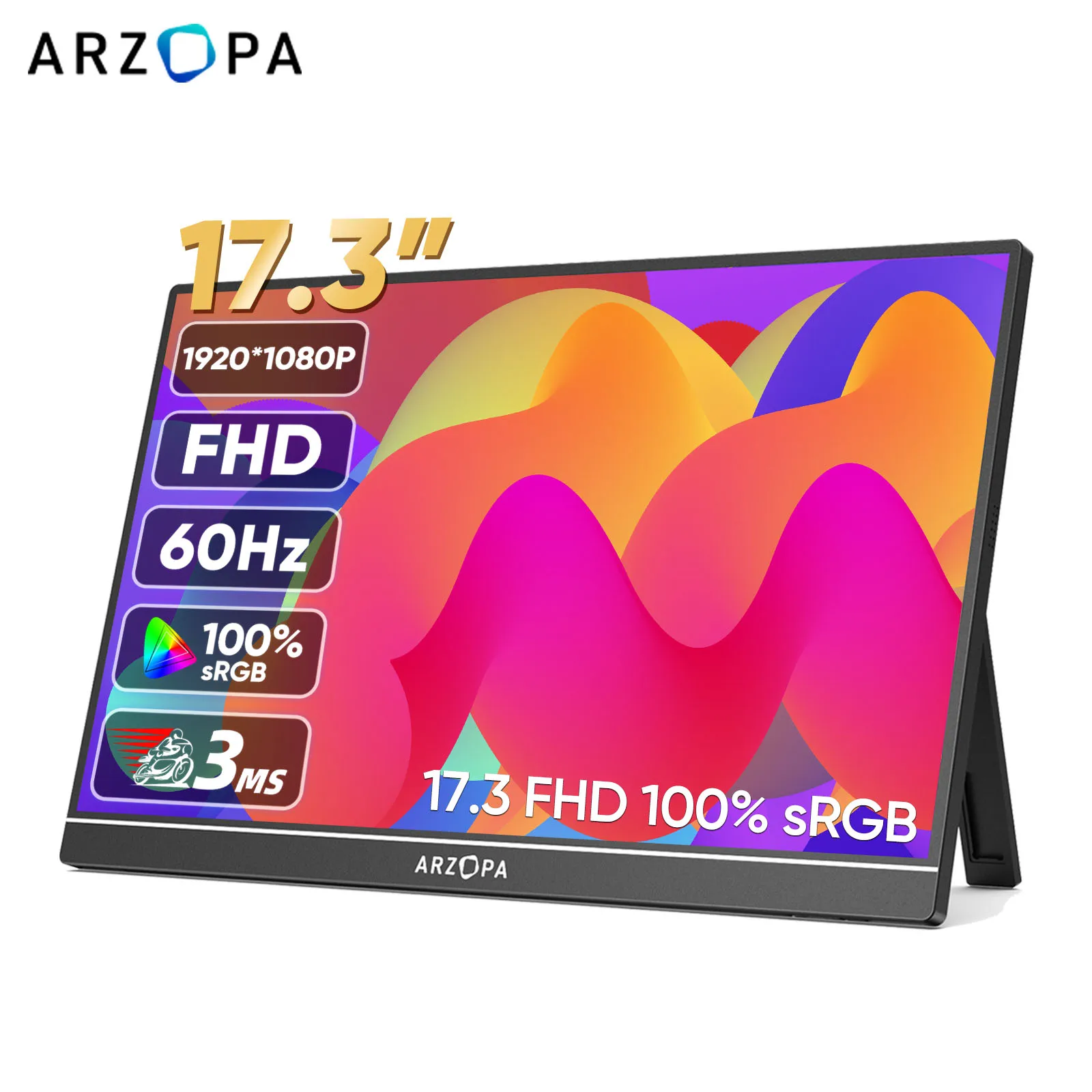 ARZOPA 17.3 FHD Portable Monitor 1080P External Display IPS Screen with USB C mini-HDMI Port for Laptop Mac PC Xbox PS Switch