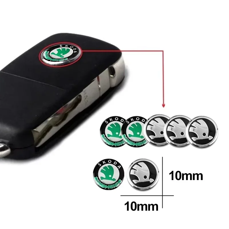 10mm Car Remote Key Sticker Aluminum Emblem Decal For Skoda Enyaq A7 Octavia Kodiaq Fabia Superb Rapid Kamiq Karoq Derivati Yeti