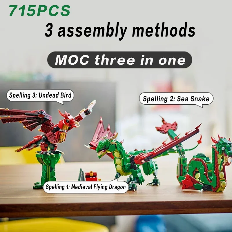 3in1 715pcs medieval flying dragon Building Blocks Toy Model Children DIY Birthday Adults Gift Christmas Gifts
