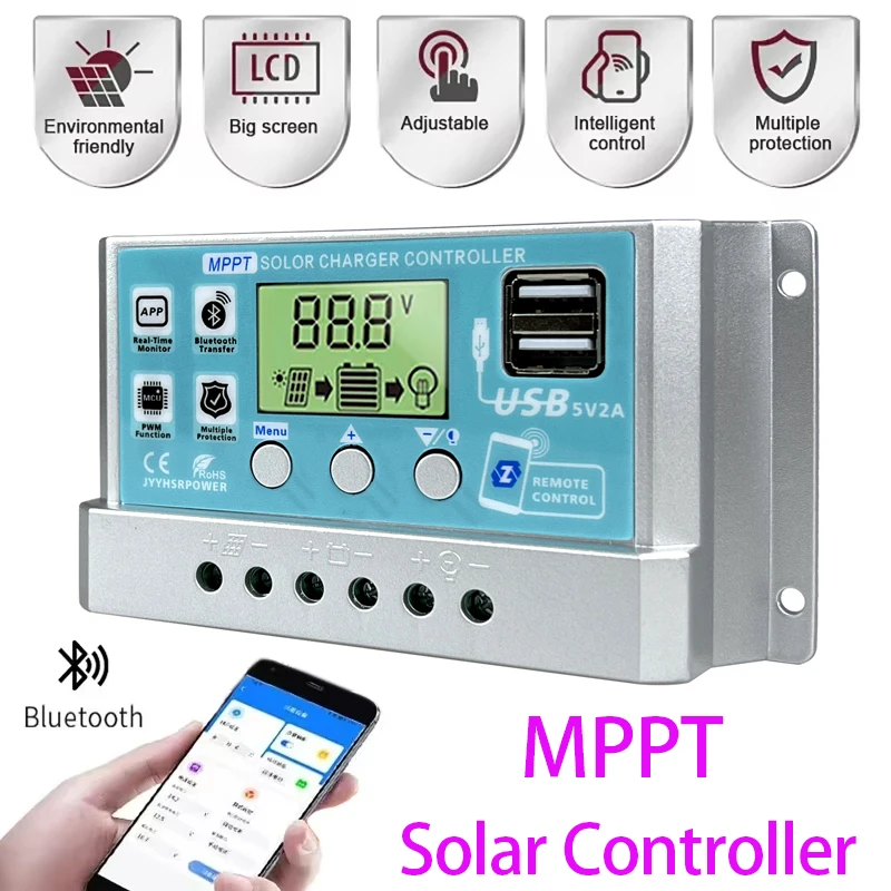 

New 720W Solar Panel Charge Controller 30A/20A/10A 12V 24V PV LCD Digital Display Screen With bluetooth For Home Solar System