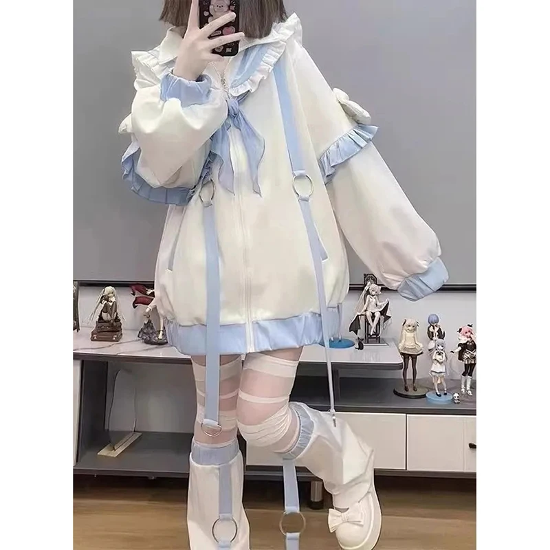 

Anime Preppy Style Japan Hoodie Women Sweet Sailor Collar Zip Up Long Sleeve Top Harajuku Y2K Cosplay Patchwork Oversized Jacket