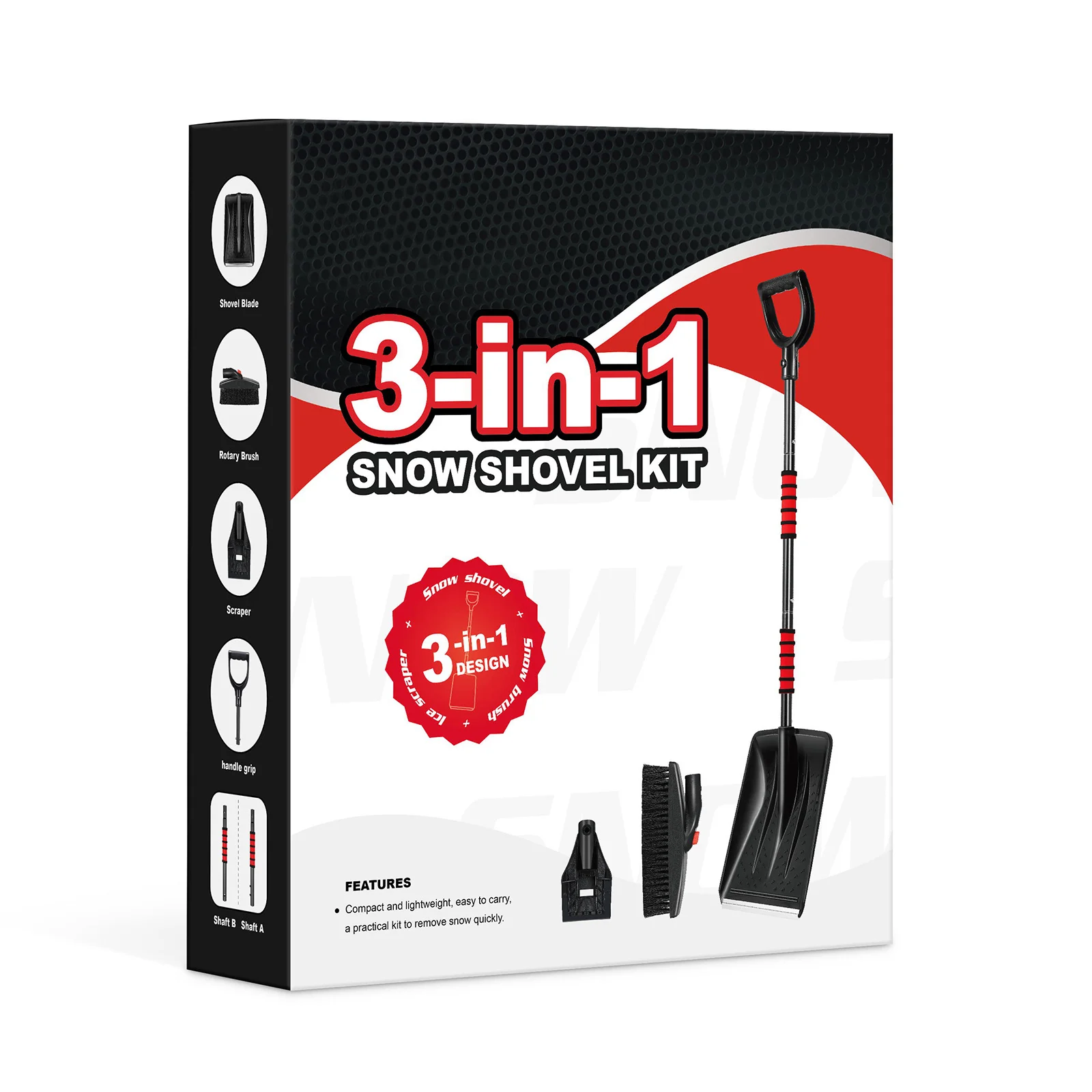 

3 in 1 Snow Shovel Kit Detachable Remover Tool Car Ice Scraper Brush Eva Windshield Heavy Wet Window Roof Bristles