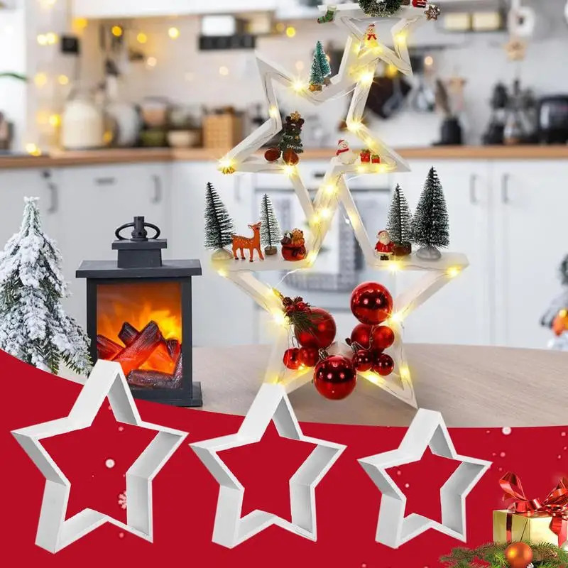 Wooden Star Christmas Tabletop Decor Christmas Farmhouse Centerpiece Star Sign Craft Table Centerpieces For Mantle Shelf