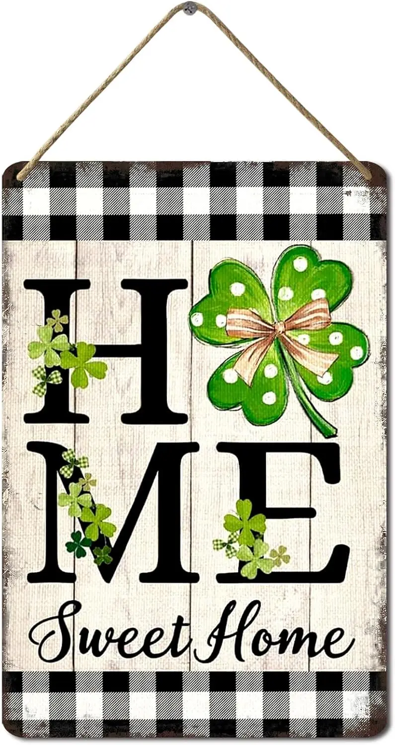 BTFSigns Wooden Hanging Sign Colorlife Home Sweet Home St Patricks Day Garden Signs Wall Art Decoration 8x12 Inch Shamrock  sign