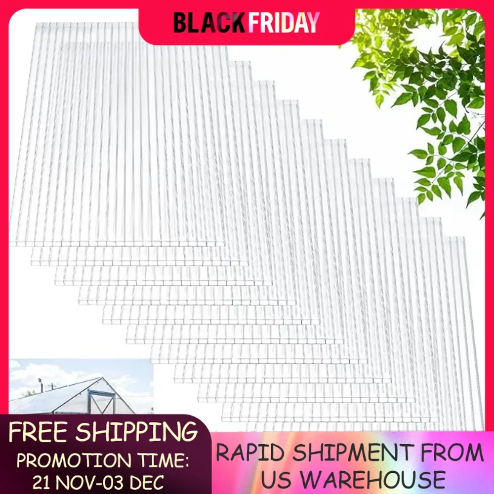 

12 Pack Polycarbonate Greenhouse Panels Polycarbonate Sheets Twin-Wall Roof Panels Waterproof UV Protected Clear Corrugated