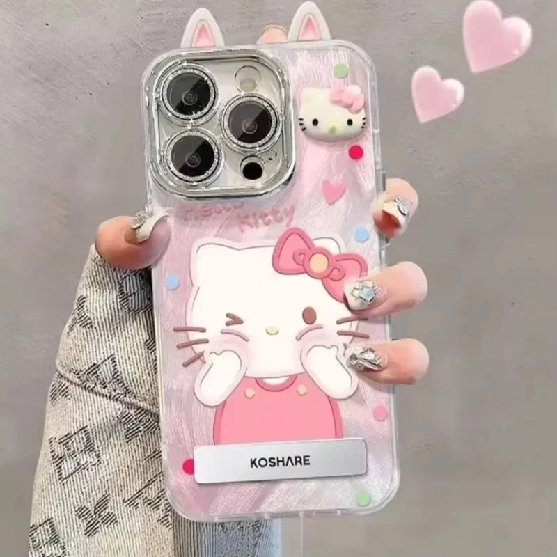 Hello Kitty 50th Anniversaryเคสโทรศัพท์สําหรับApple Iphone 16 15 14 13 12 Pro Maxพร้อมกับที่วางโทรศัพท์และสร้อยข้อมือน่ารัก