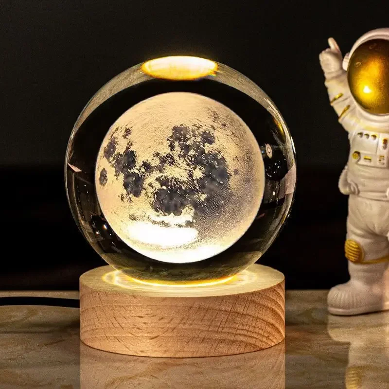 3D Moon Glowing Planetary Galaxy Astronaut Crystal Ball Night Lights USB LED Lamp Bedroom Decor Kids Christmas Birthday Gifts