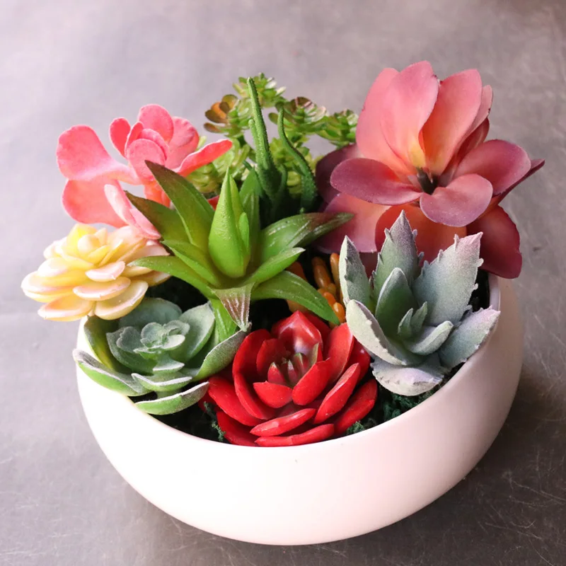 Artificial Green Purple Red Blue Succulent Plants Home Garden Wedding Decoration Mini Desktop Bonsai DIY Plante Artificielle