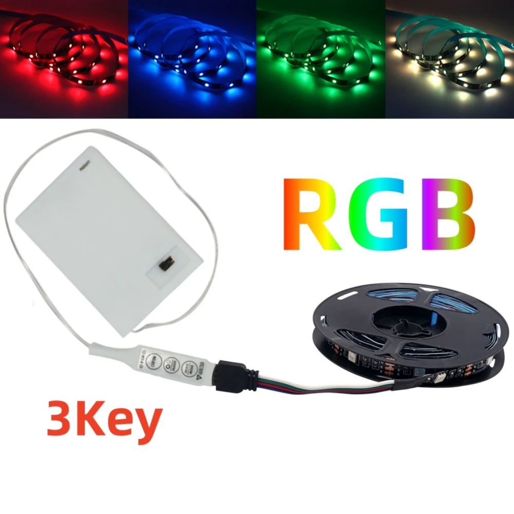 3AA Battery Box RGB LED Strip Light 5V 5050 Diode Tape Remote Control Flexible Ribbon Lamp DIY Room TV Backlight Night Lighting