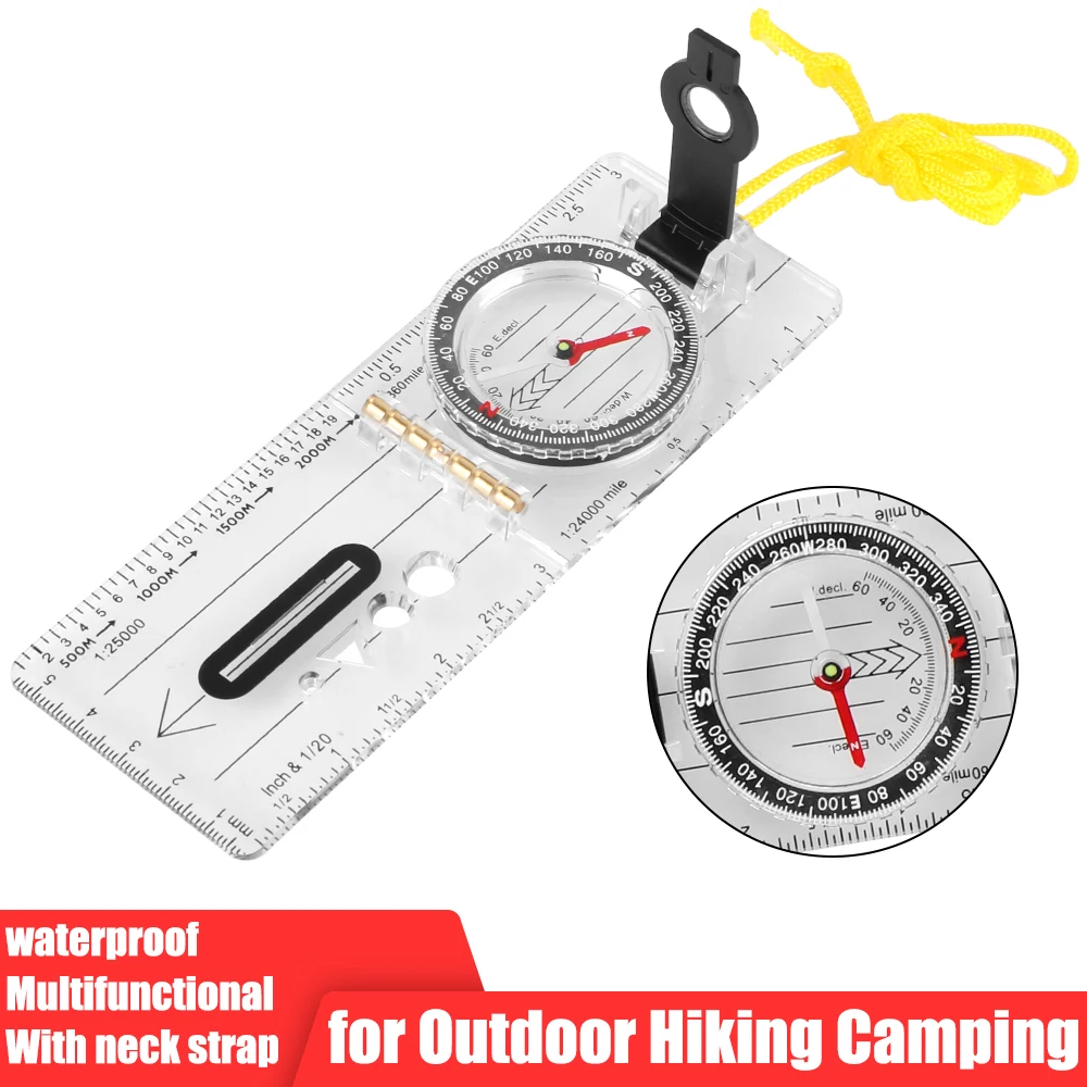 Compass Map Scale Ruler Folding Multifunctional Survival for Outdoor Hiking Camping waterproof Survival Guiding Tool
