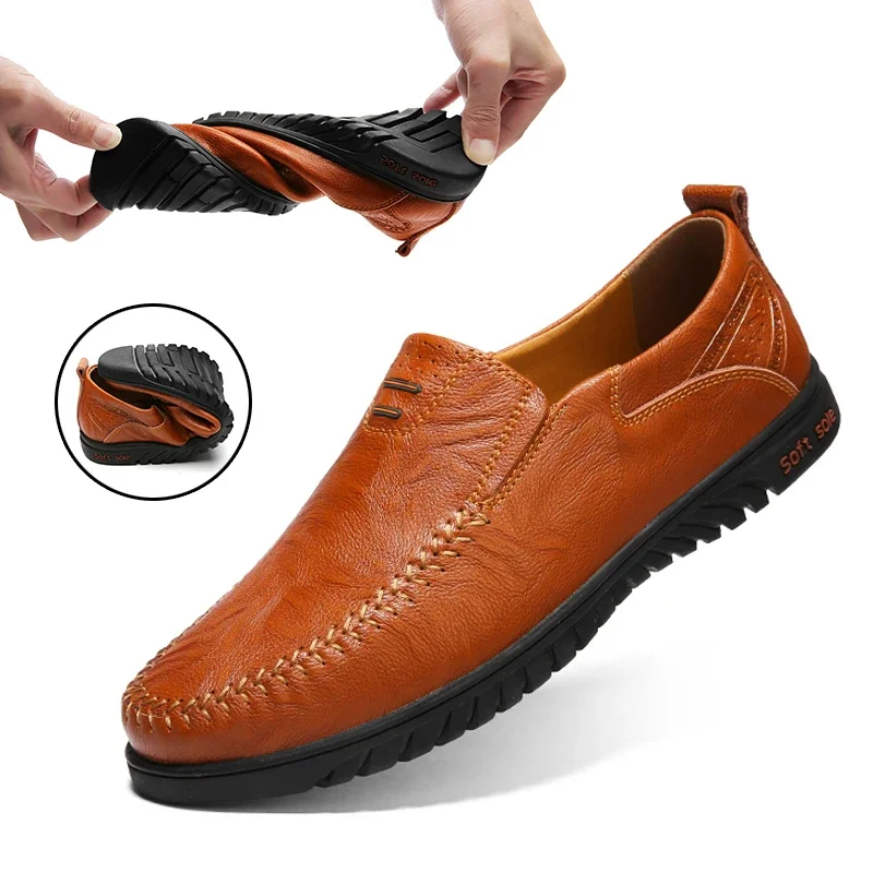 DEKABR Genuine Leather Men Casual Shoes Loafers Men Shoes Quality Comfort Soft Shoes Men Flats Hot Sale Moccasins Big Size 37~47