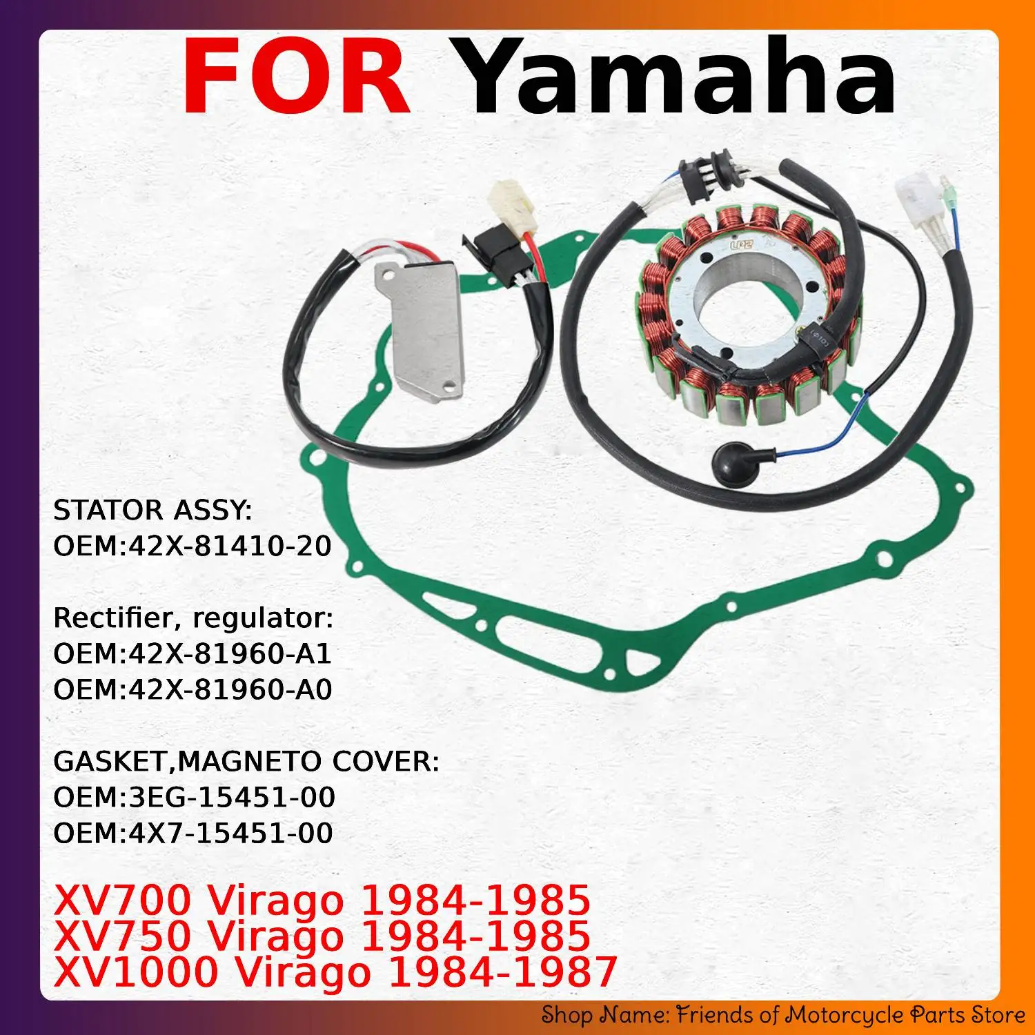 Stator Regulator Rectifier & Magneto Cover Gasket Kit For Yamaha XV700 XV750 XV1000 Virago 1984‑1987 Motorcycle Electrical Parts
