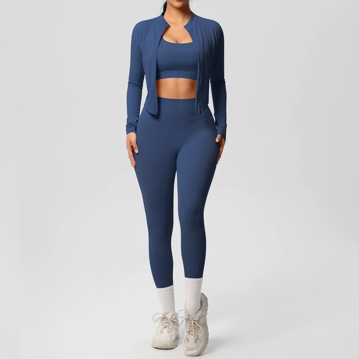 3 stücke Sportswear Yoga Set Gym Sport Bh Zipper Jacke Leggings Kleidung Sportswear Yoga Anzüge Für Frauen Fitness Set Trainingsanzug – Detail 12