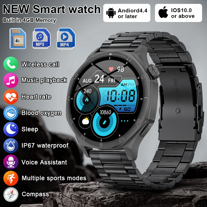 

Business Smart Watch Men Recording Watch 4GB Memory 360*360 AMOLED HDScreen Heart Rate NFC Bluetooth Call Compass Man Smartwatch