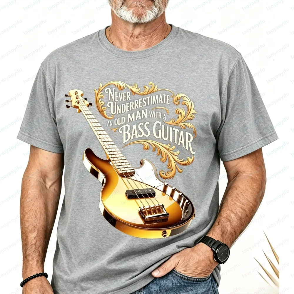 Sommermode Herren Kurzarm-T-Shirt Retro Bassgitarrist Vintage-Print Tee Stylisches Alltagsoberteil Musik-Geschenk für Jungs – Detail 12