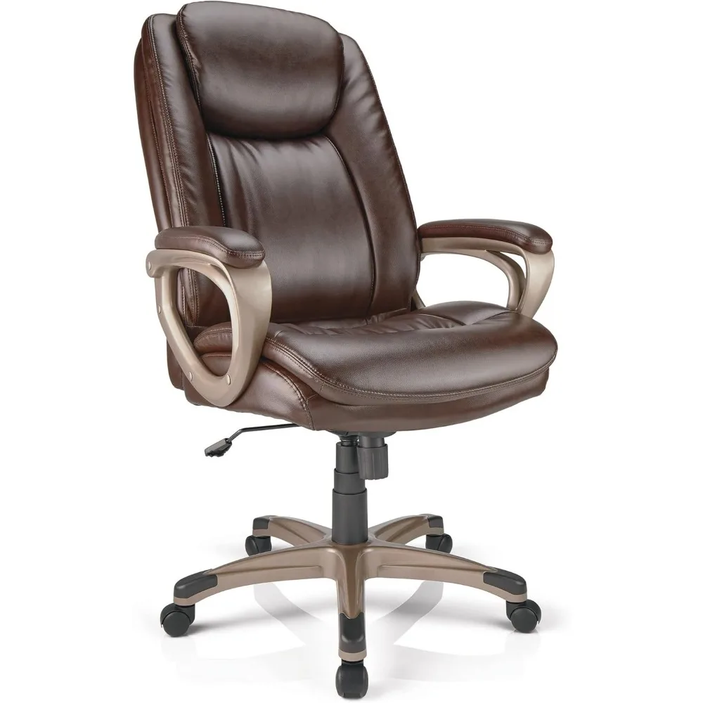 Bonded Leather High-Back Chair, Brown/Champagne