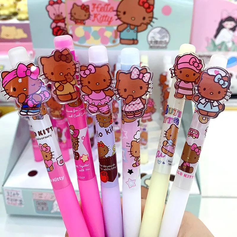 

6pcs/lot Sanrio Kawaii Kitty Erasable Press Gel Pen Cute 0.5mm Blue Ink Neutral Pens Promotional Gift Office School Supply