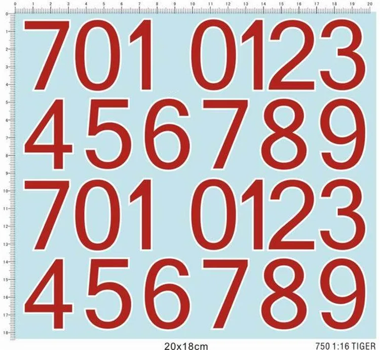 1/16 Scale Tiger Tank Number Figures Water Slide Decal for Model Kits 750