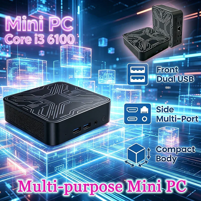Portable Mini PC Core  i3 6100 Compact Mini Laptop 16GB RAM 1024GB SSD HD WiFi6 BT5.2 Multifunctional Daily Notebook Gaming PC