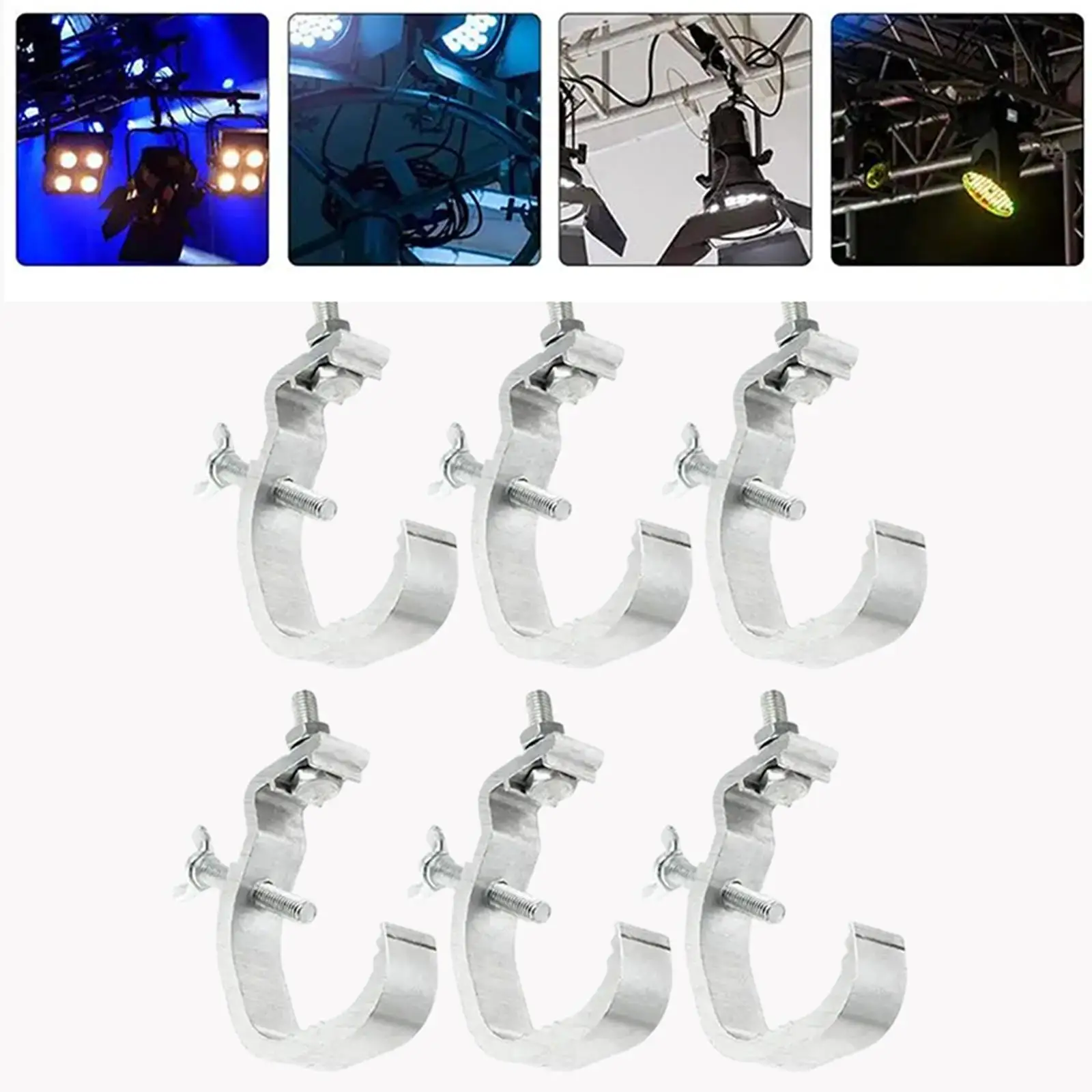 6 Pieces Stage Light Clamp for Od 25-55mm Wrap Around Clamp Aluminum Alloy Clamp for Club Stage Exhibition Photo Studio