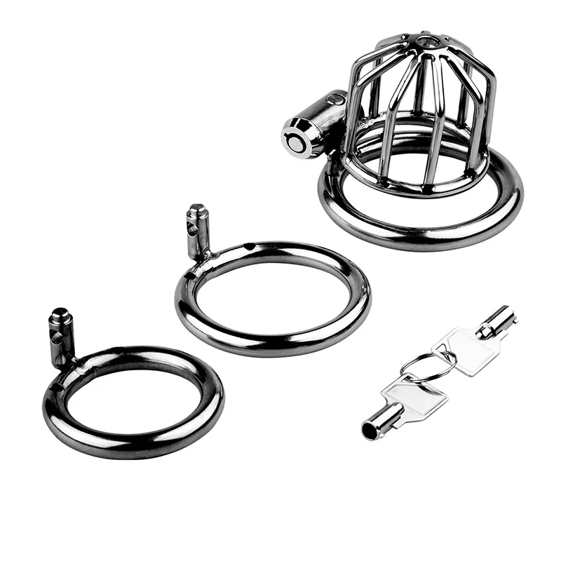 Man Metal Chastity Lock Bound to Prevent Cheating Penis Cage Wear it Outside Cock Cage with 3 Snap Ring Chastity Adult Supplies