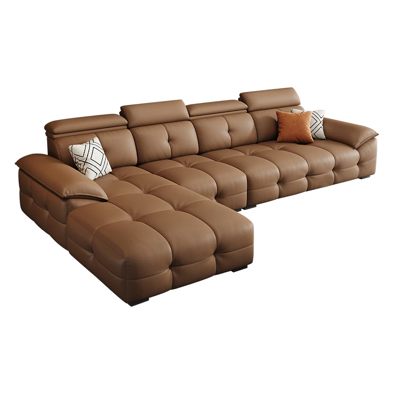 

Leather sofa living room 5 new large apartment light luxury simple princess first layer cowhide sofa