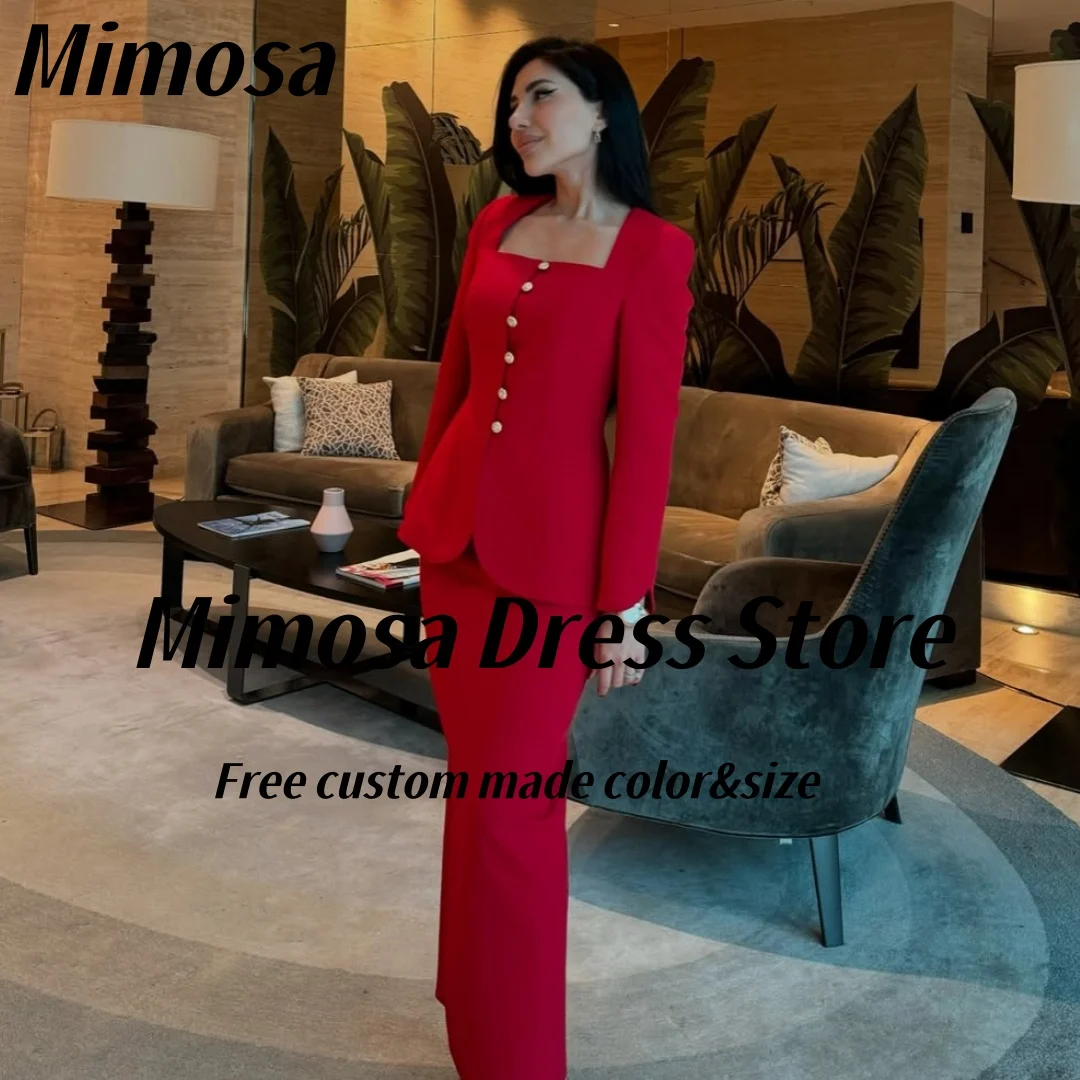

Mimosa 2-Pieces Evening Dresses Square Neck buttons Prom Dress Long Sleeves Sheath Gowns for Special Occasion Customized