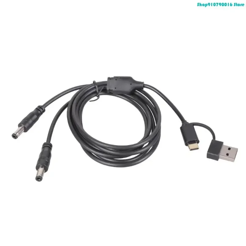 N2UB Double Output 5.5x2.5mm Charging Cable With USB A And Type C Connectors Input Support 5V 3A 1M Length Black