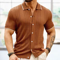 Men's Fashion Korean Summer New Trendy Cardigan Top T-shirt Knitted Casual Thin Business Knitted Polo Coat