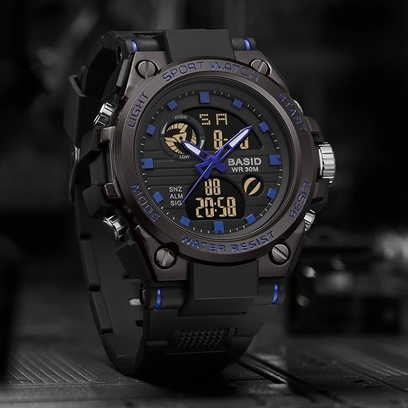 Fashion Brand Men Digital Watch Military Sports Dual Display Waterproof Electronic Wristwatch Led Multifunctional Luminous Watch