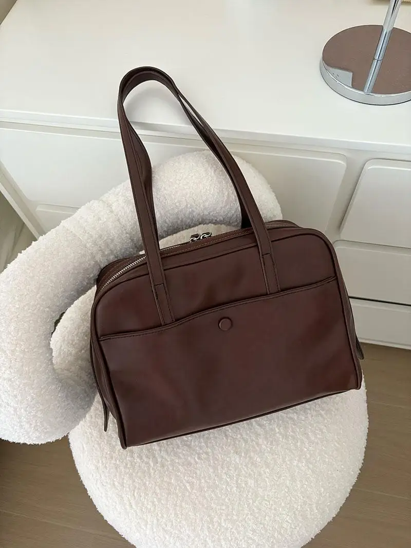 

Korean Sle Retro Tote Bag Women's oulder Bag Commuter Handbag Large Capaci Work Bag Faionable Youth PU Leather