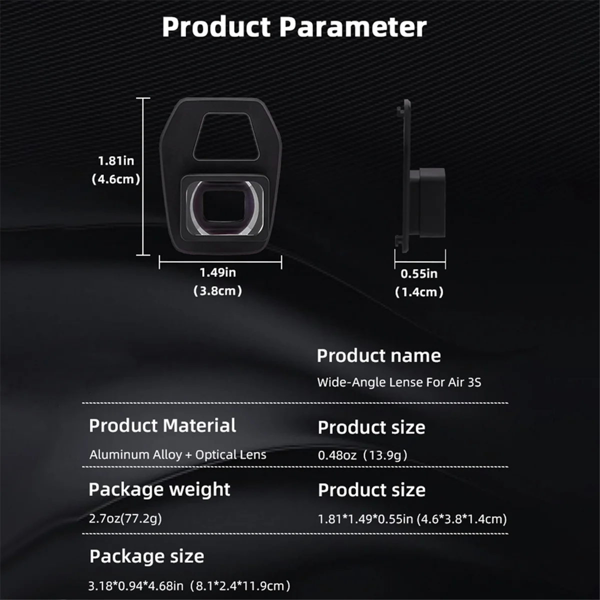 Lente grande angular N97R para DJI Air 3S Câmera especial para drone Filtro grande angular Lente grande angular de 110 graus