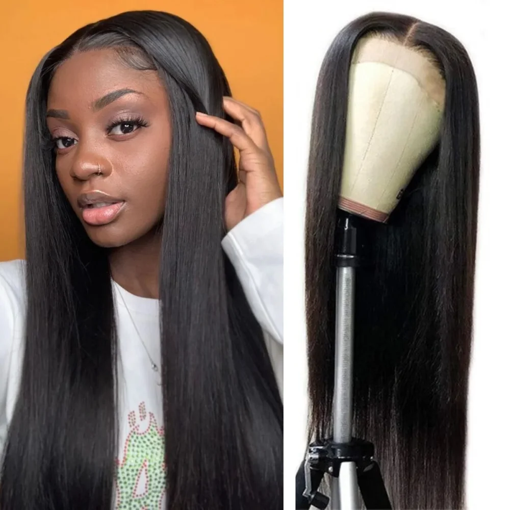 

Long Straight Black Lace Front Wig Natural Black Pre Plucked Synthetic HD Lace Front Wig For Women Glueless