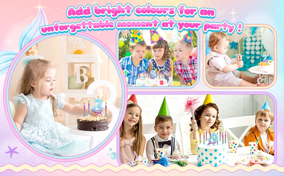 13-teiliges Meerjungfrauen-Themen Geburtstagskerzen-Set Spiralförmige Regenbogenkerzen Meerjungfrauen-Tortendekoration für Mädchen-Partys – Detail 4