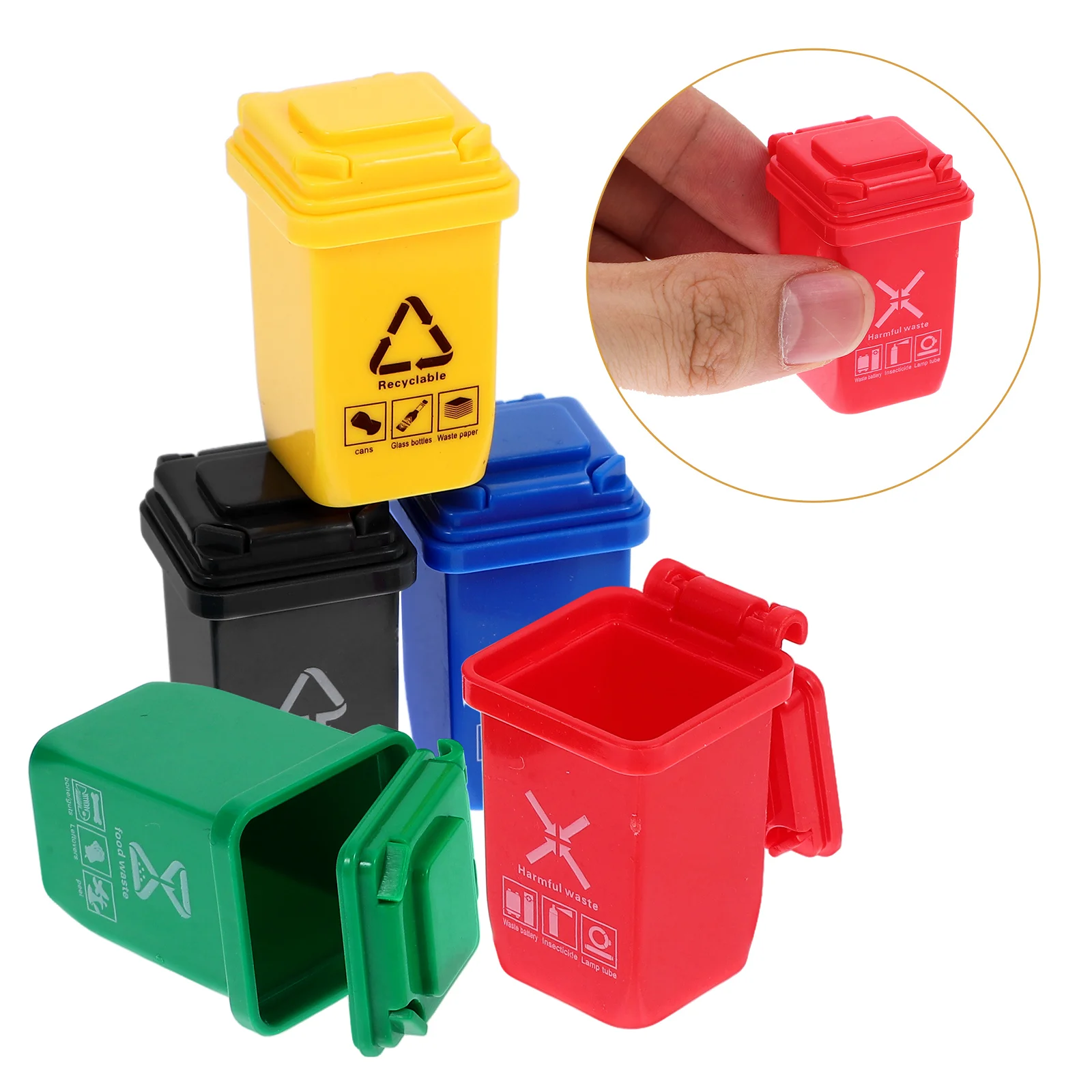 5 Pcs Mini Drone Trash Can Small House Garbage Desk Miniature Scene Model Toddler