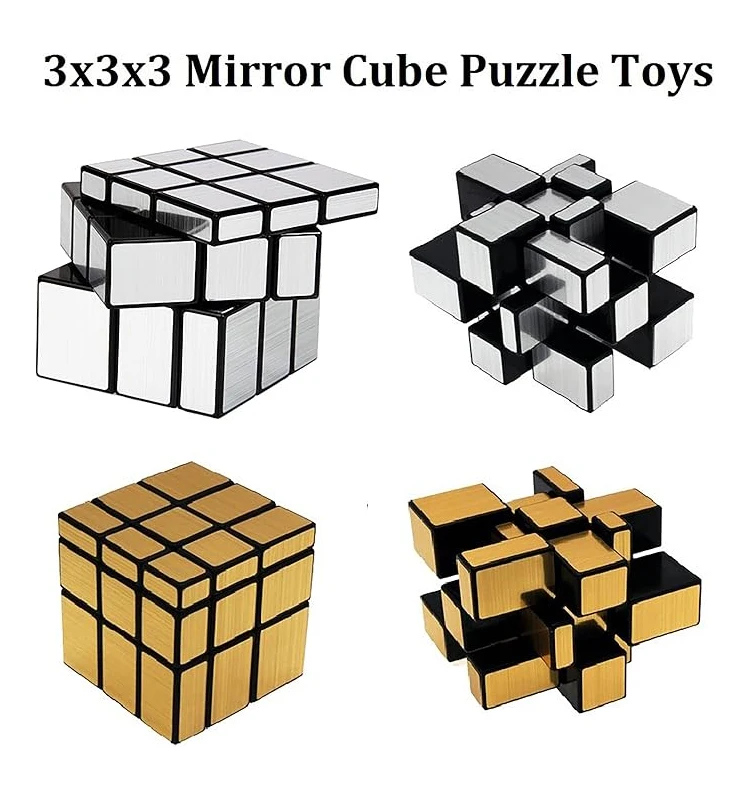 SENGSO مرآة مكعب 3x3x3 سرعة ملصق مكعب تويست أشكال مختلفة لغز حزمة ألعاب ألغاز لعبة للأطفال والكبار