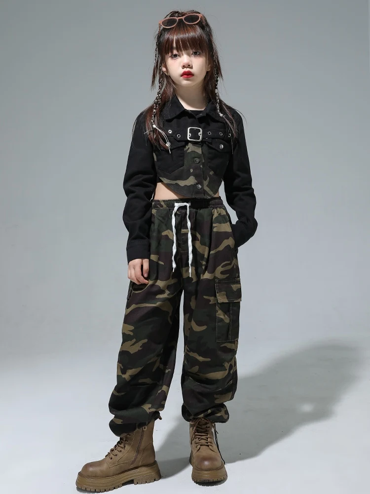 2023 Ballroom Hip Hop Dance Costumes For Kids Camouflage Loose Suit Girls Jazz Dance Performance Stage Rave Clothing DQS14997