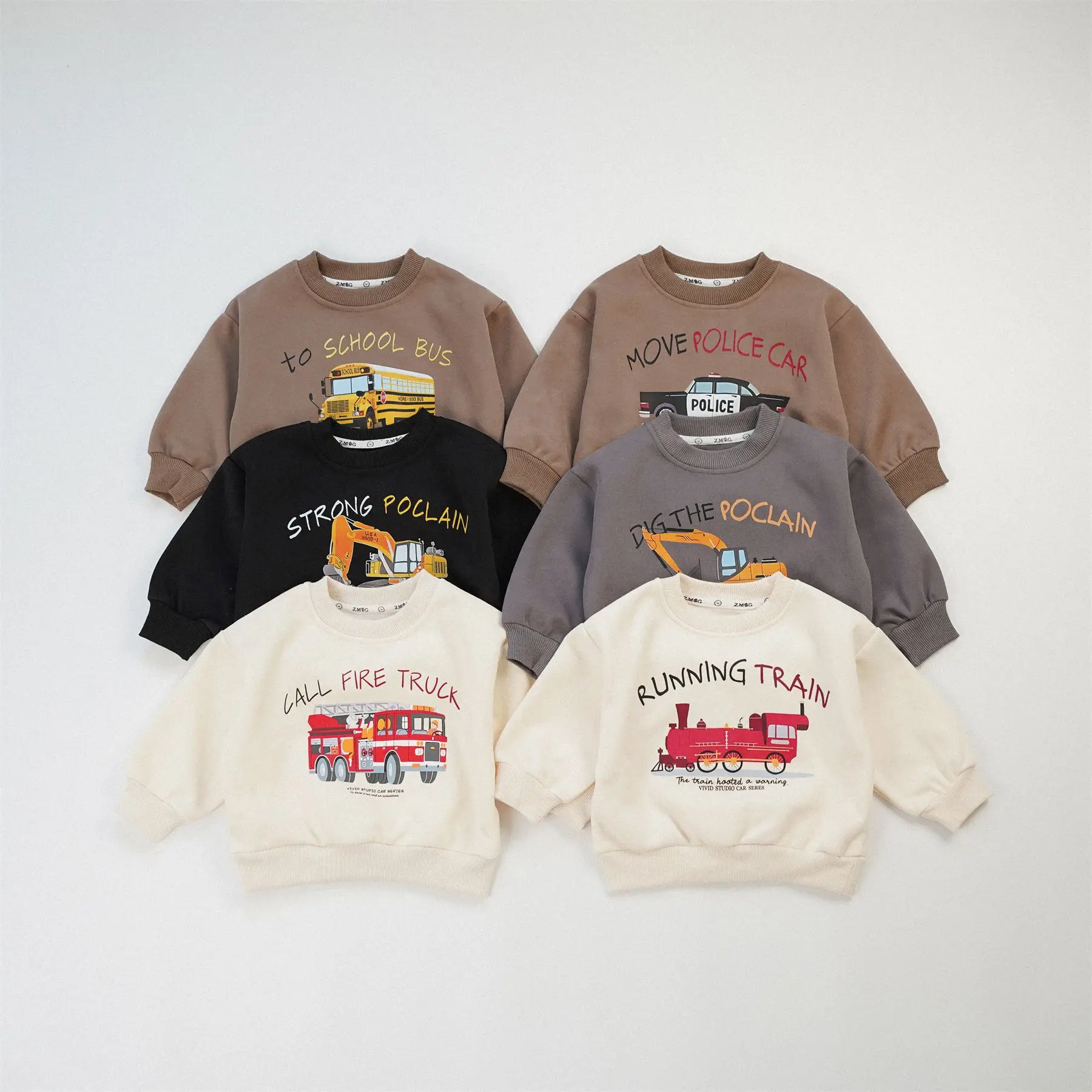 

2024 Autumn New Children Long Sleeve Casual Sweatshirt Cotton Boys Cartoon Car Print Pullover Baby Girls Loose Tops Kids Clothes