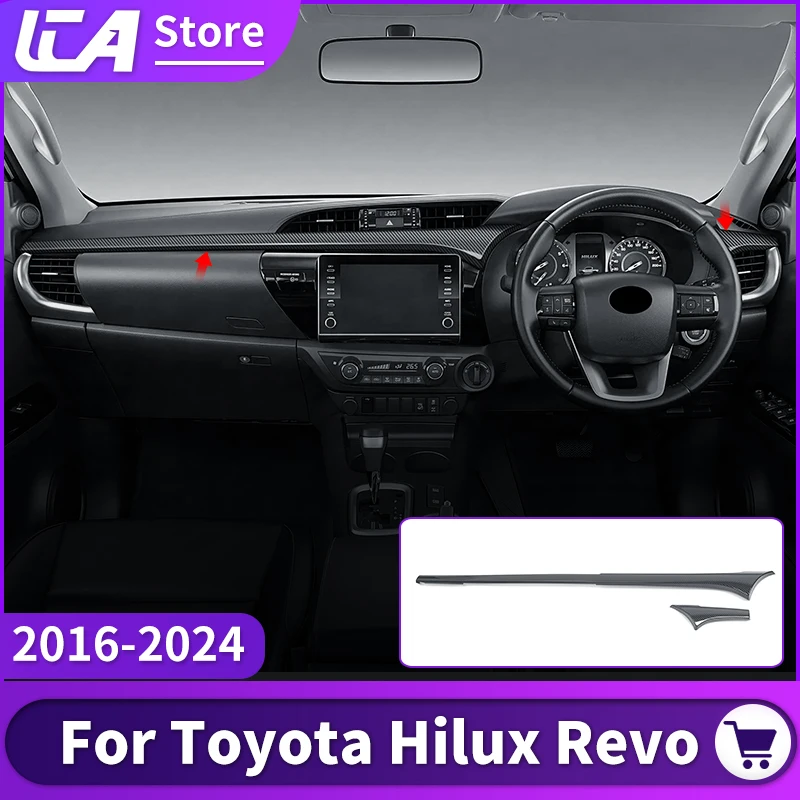 

For Toyota Hilux Revo SR5 2024-2016 Pickup Truck Dashboard Trim Strip Fiber Texture ABS Interior Upgrade Protection Accessories