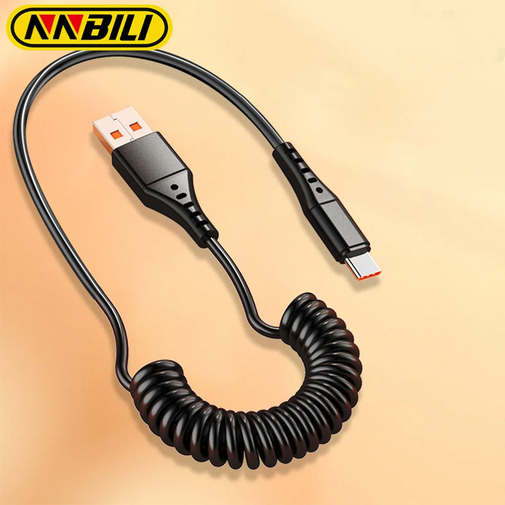 NNBILI 6A USB type C And USB Micro Fast Charging Cable Stretch Spring Data Cord For Samsung S26 Xiaomi Huawei Phone Charge Cable