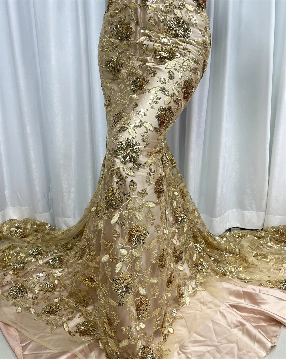 Light Gold Lace Fabric High Quality African Lace Fabric 2024 French Net Sequin Fabric Sewing Embroider Lace Tulle Nigeria Dress