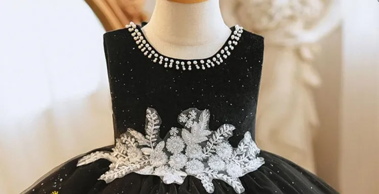 2024 New Kids Clothes Children Boutique Princess Ball Gown Birthday Baptism Party Girls Black Dresses A3692