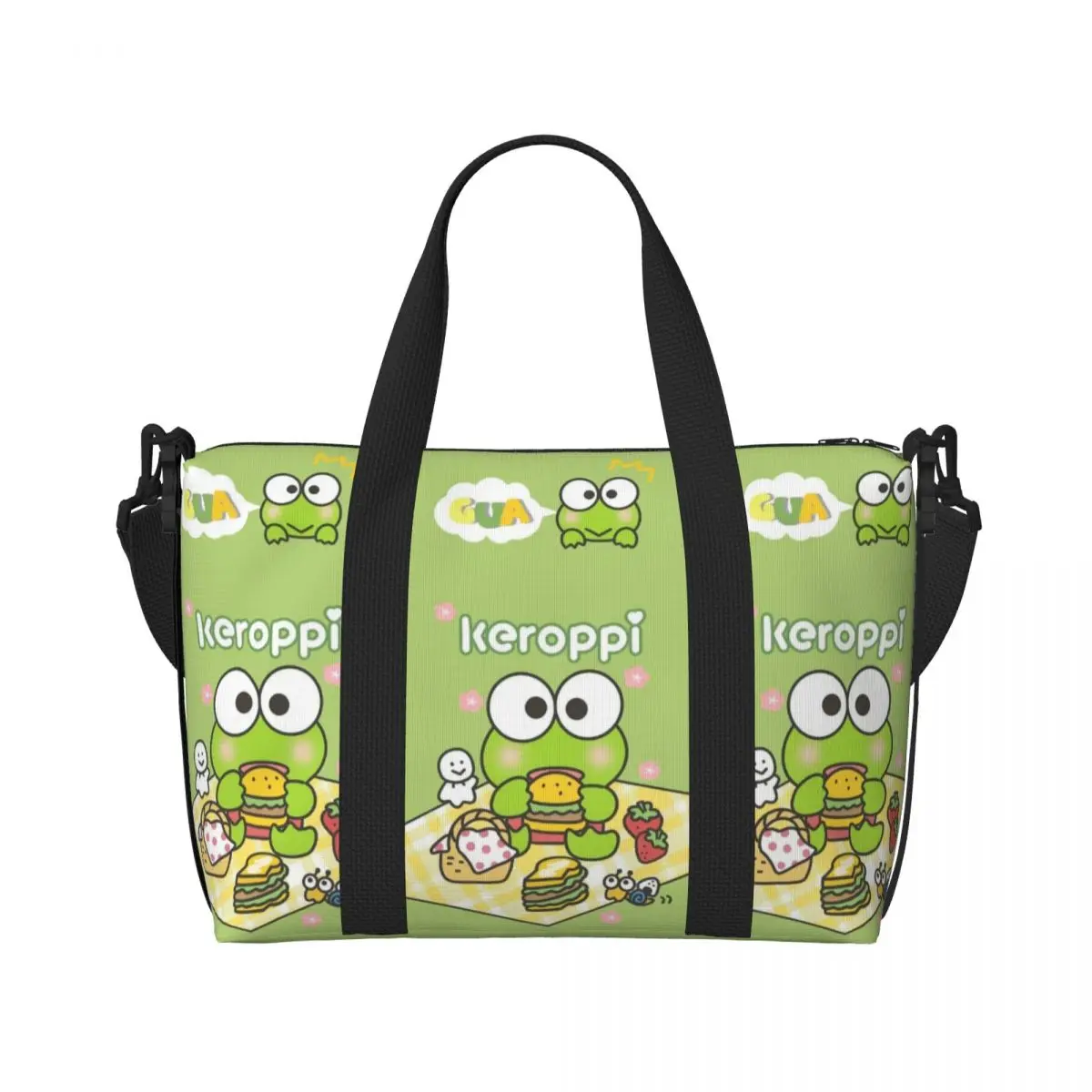 Custom Wallpaper Cute Beach Tote Bag for Women Keroppi Big Compartment Beach Gym Travel Bags